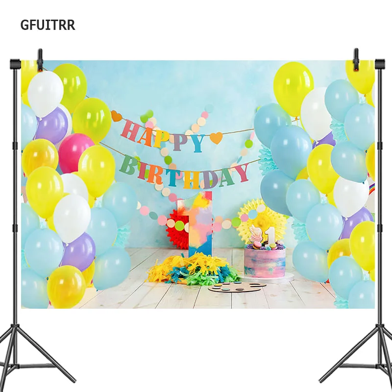 GFUITRR Ballloons фото фон дети 1-й День рождения фотографии желтый синий красный Крытый