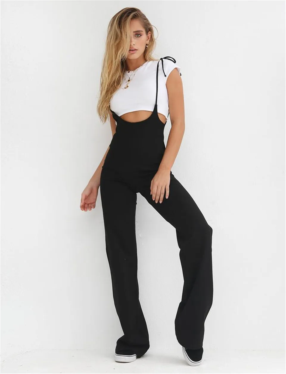 Модные женские длинные брюки в стиле пэчворк, с высокой талией, однотонные прямые брюки, облегающие брюки - Цвет: Черный