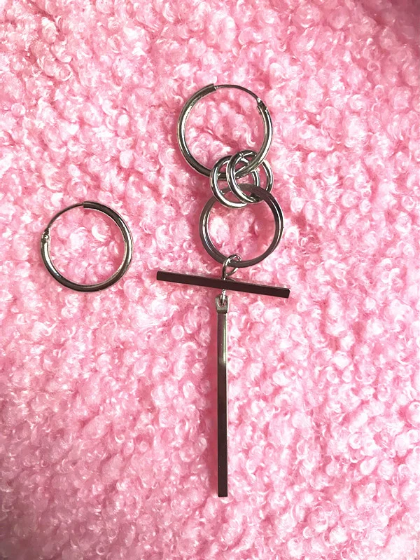 KPOP Stray Kids Huang Hyun Chen Bangtan Boys V Kim Tae Hyung Long Earrings Cross Ear Ring Earclip New Korea Group Thank You Card