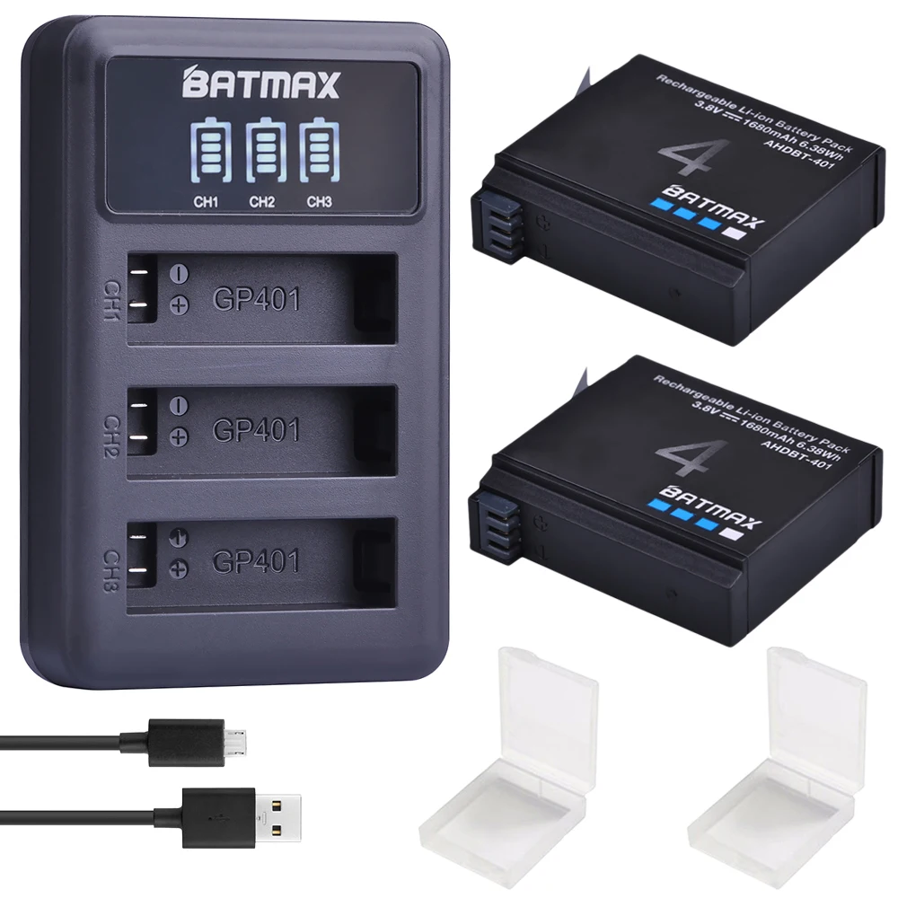 2B with charger Batmax для Gopro 4 AHDBT-401 батарея камеры+ светодиодный USB 3 слота зарядное устройство для GoPro 4 HD Hero 4 Спортивная Экшн-камера - Цвет: 2B with charger