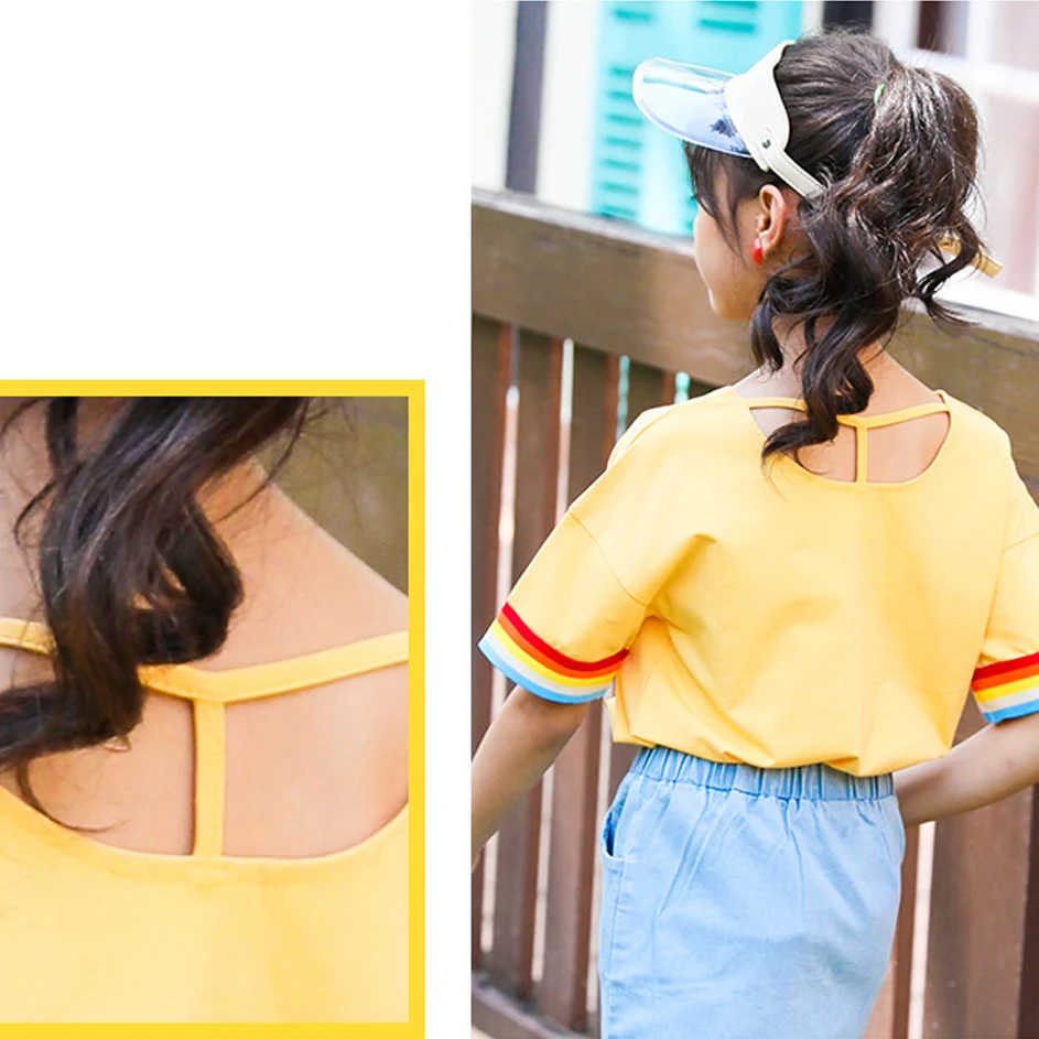 Girls Clothes Short Sleeve T-shirt Cotton Yellow Tops Printed Letters Kids Shirts Children's Clothing Cotton Round-collar