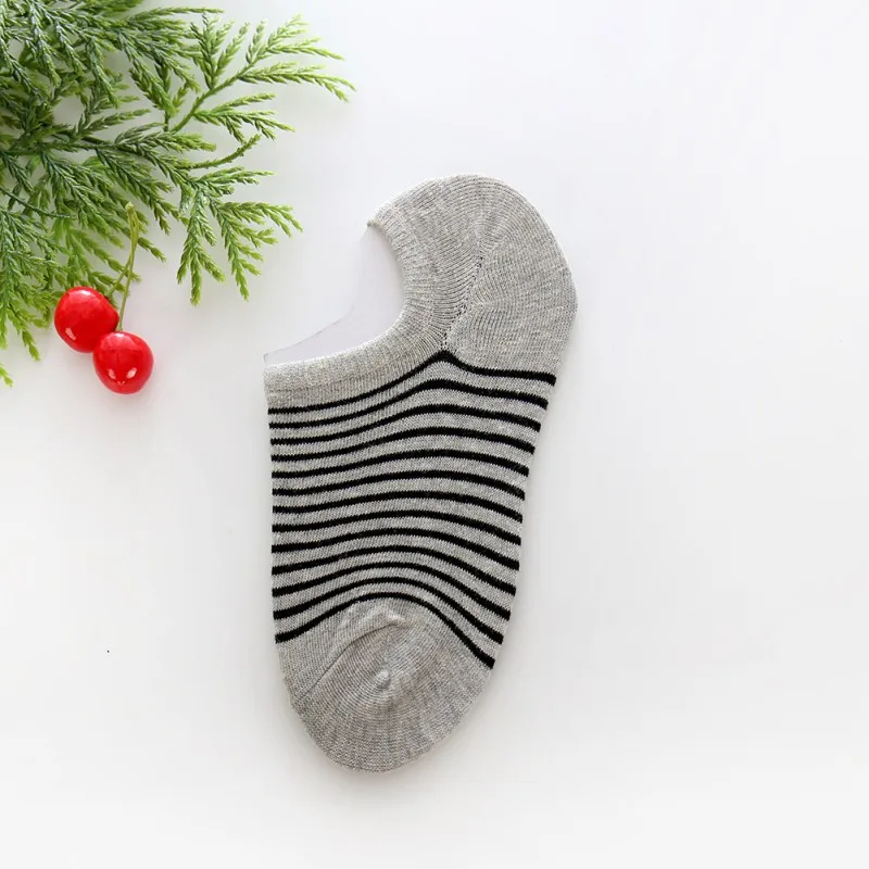 Women Stripes Print Low To Help Summer Cotton Thin Section Silicone Non-Slip Invisible Boat Socks