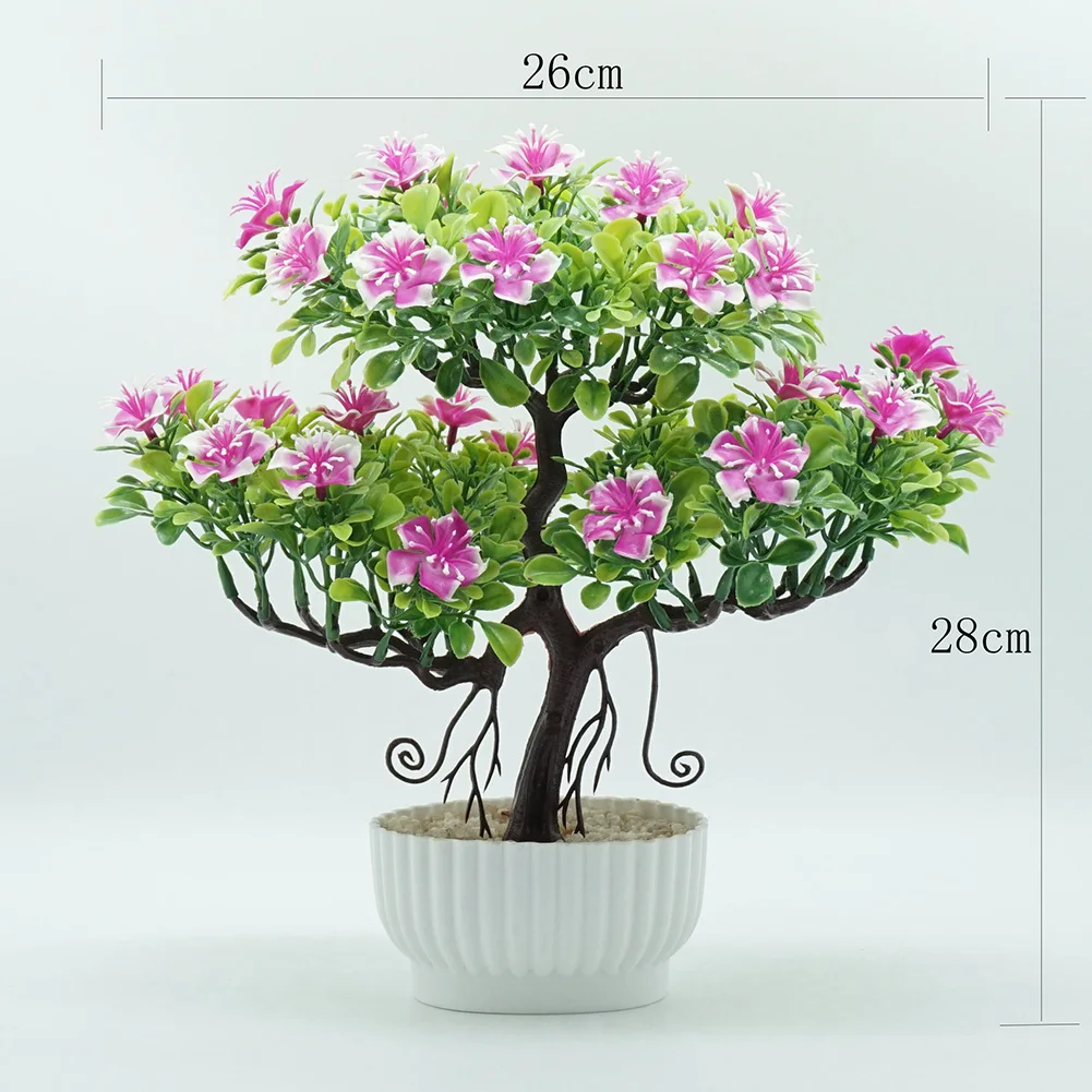 Hot 1Pc Artificial Plastic Guest-Greeting Pine Flower Tree Potted Bonsai Home Office Garden Desktop Party Decor