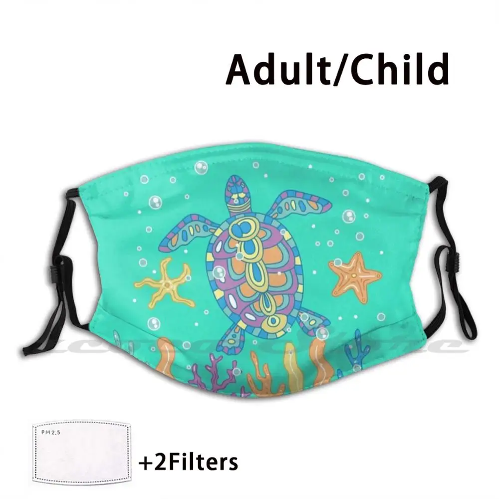 

Colourful-Turtle-Hand-Drawn-Oceans-Da Mask Cloth Washable DIY Filter Pm2.5 Adult Kids Colourful Turtle Animal Ocean