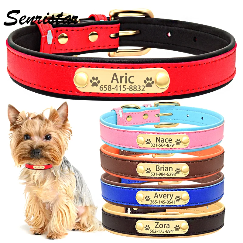 

Custom Name Dog Collar Personalized Name Double Leather Dog Collars for Small Medium Large Dog Engraved Nameplate Pet Dog Collar
