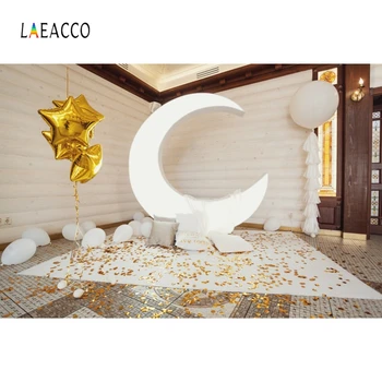 

Laeacco Birthday Scene Backdrops for Photography Moon Star Balloons Pillow Ribbons Baby Photo Backgrounds For Photo Studio Props