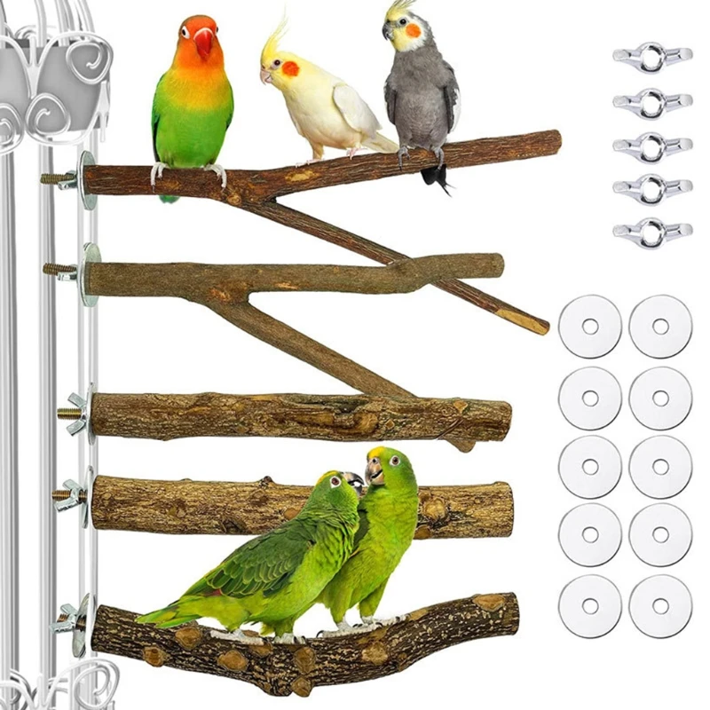 5pcs Bird Perches Natural Wood Standing Bar Branch Stand Parrot