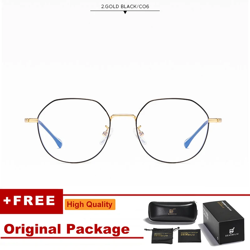 DEARMILIU New Blue light blocking glasses for women and men Oval frame Clear vision lens Lightweight texture classic glasses - Цвет оправы: Gold black
