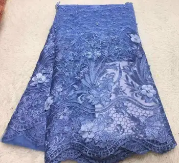 

Nigerian Beaded Lace Fabric 2019 High Quality African 3D Net Lace Fabric Wedding French Tulle Lace Material For Dress Sky blue