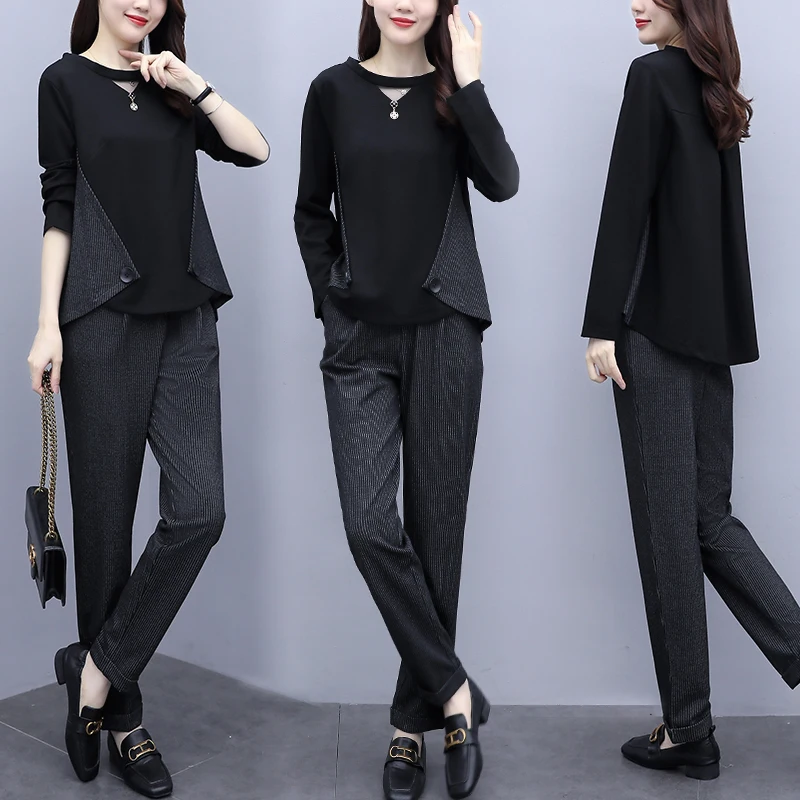 

2 Piece Set Autumn Winter Fashing Sports suit female New Large size Thicken Leisure track suits women Top and pants Women suit