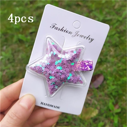3-4pcs 4 шт./лот, заколки для волос с ушками Микки Мауса для маленьких девочек, разноцветные зыбучие пески, прозрачные заколки для волос со звездами и сердцем - Цвет: 3-4pcs