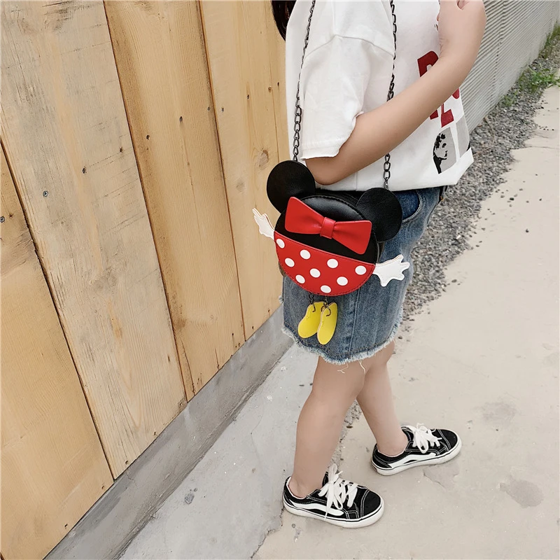 Disney Mickey Minnie Gilrs Mini Leather Crossbody Bags Kids  Prints Princess  Children Holder Shoulder Bags Small Messenger Bag