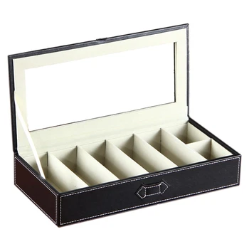 

5-Slot Eyeglass Sunglass Glasses Organizer Collector - Crocodile Faux Leather Storage Case Box (Black)