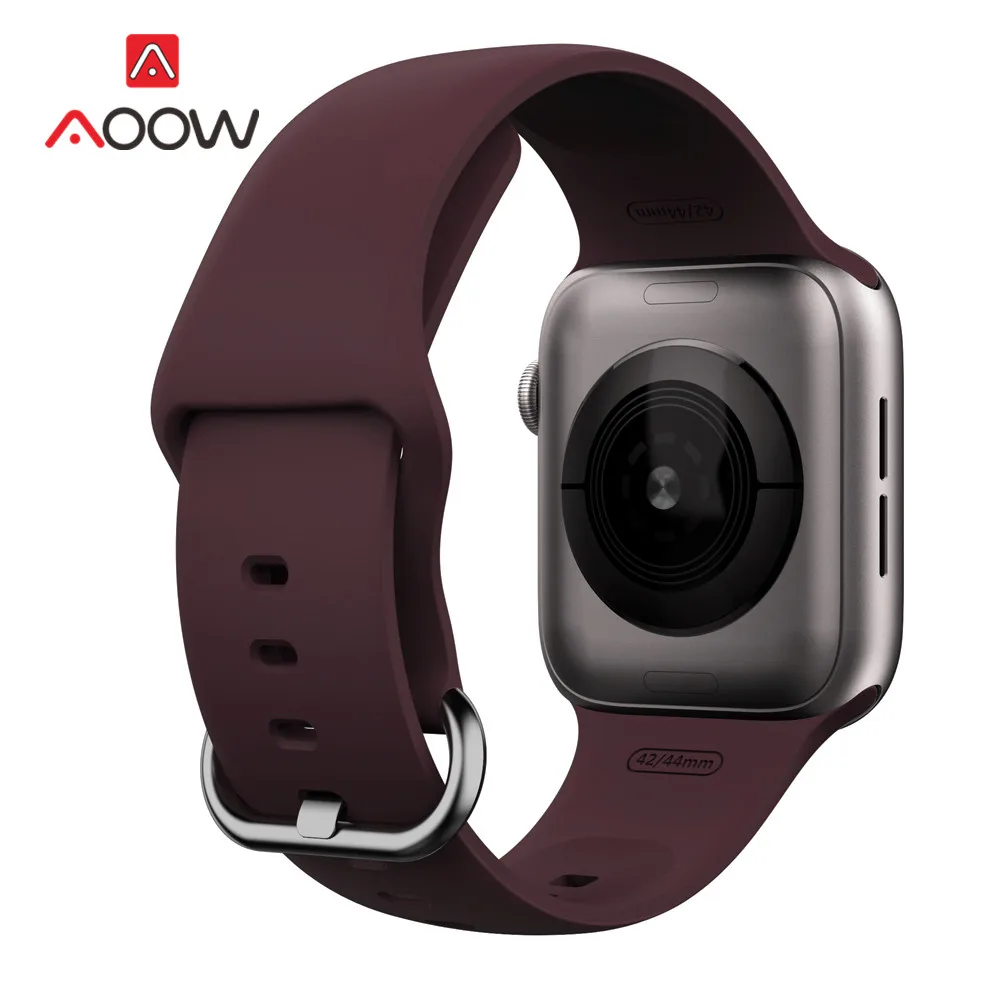 Wine red Мягкий силиконовый ремешок для часов Apple Watch 5 38 мм 42 мм 40 мм 44 мм Мужской Женский спортивный браслет ремешок для iWatch серии 1 2 3 4 - Цвет ремешка: Wine red