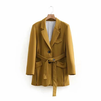 

New Fashion Women Za Brown Long Jacket 2019 Spring Autumn Long Sleeve Adjustable Waist With Belt Long Coat casaco feminin