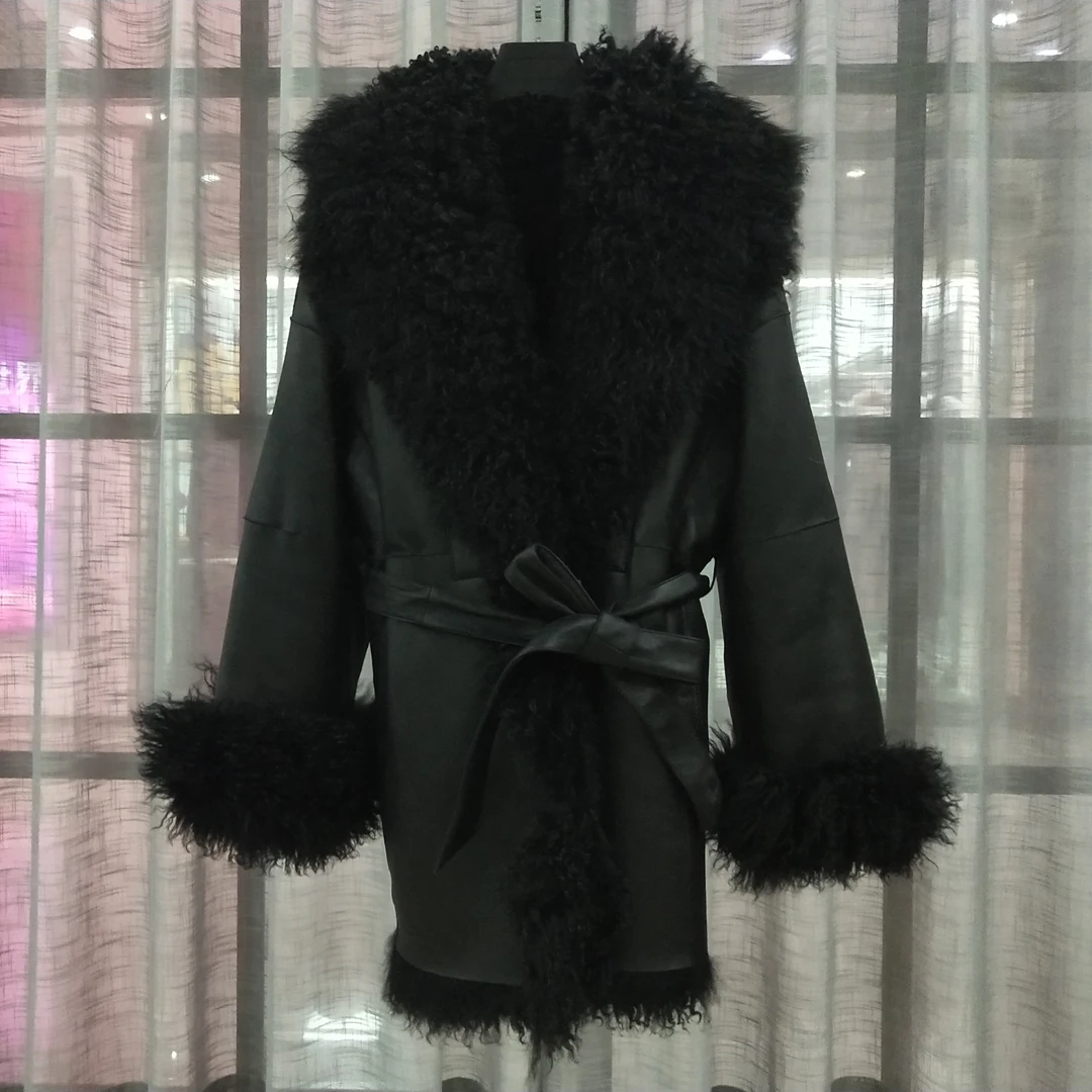 Модная Роскошная монгольская шуба из овечьей шерсти, зимняя женская одежда с двойным мехом, негабаритная шерстяная теплая парка с меховым воротником