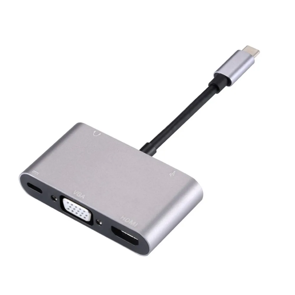 Usb type C концентратор 5 в 1 многопортовый адаптер типа C к HDMI/VGA/3,5 мм/USB 3,0/зарядка PD адаптер конвертер, USB C к VGA адаптер