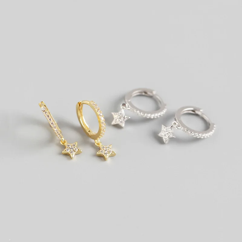 WTLTC Real 925 Sterling Sliver Small Hoop Earrings Femme Cubic Zirconia Dainty Tiny Star Huggie 2020 Brincos | Украшения и