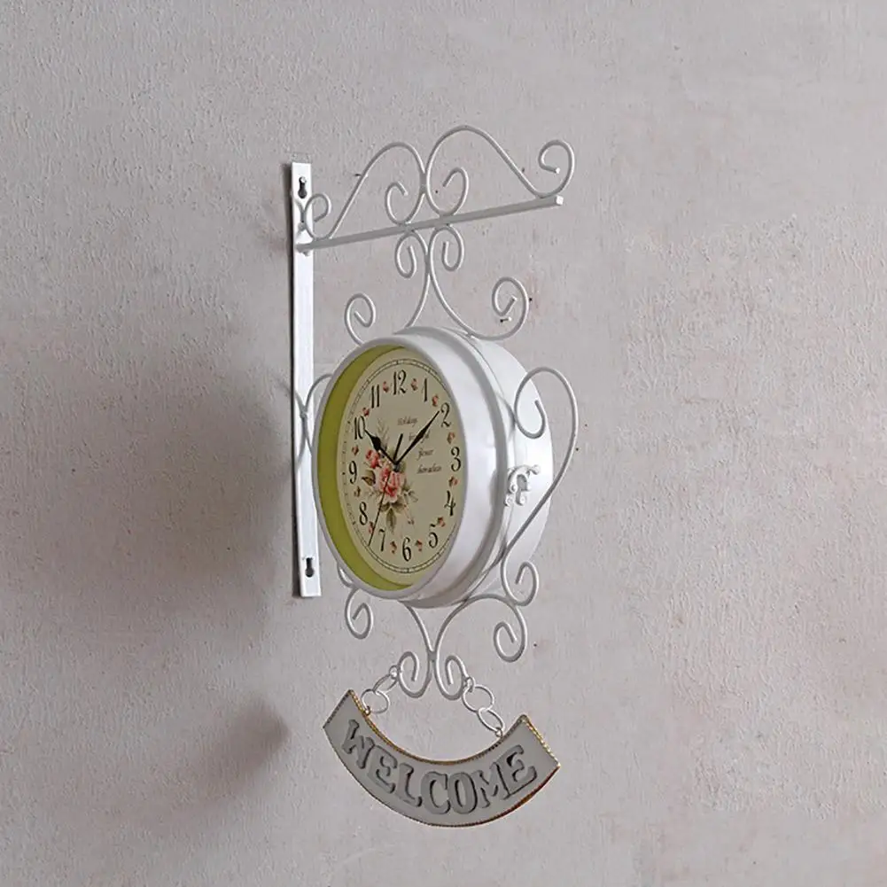 AUGKUN Vintage Double Sided Wall Clock Iron Metal Silent Quiet Art Clock Decorative Double Faced Wall Clock Retro Style