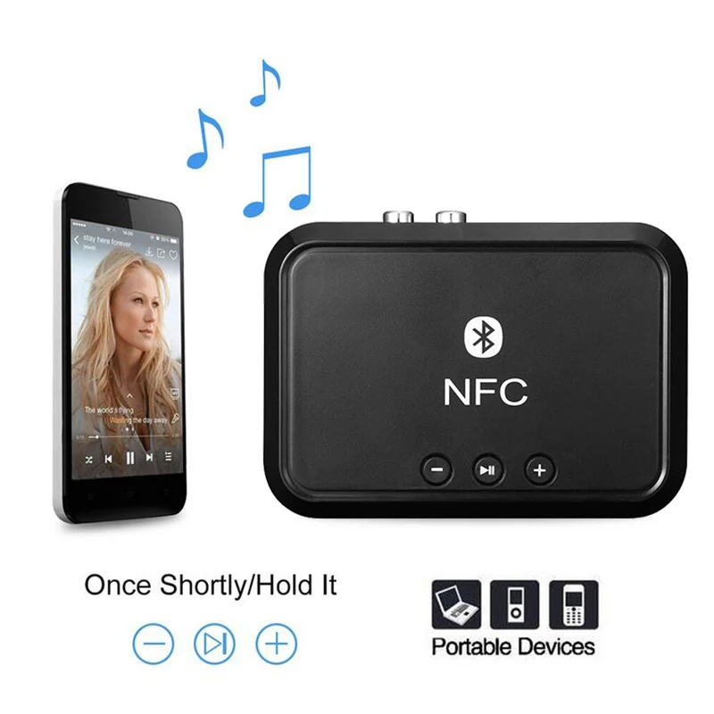 Portable Nfc Bluetooth Stereo Audio Receiver Adapter Nfc Enabled 3 5mm RCA Output Music Sound For Phone Car Speaker Amplifier