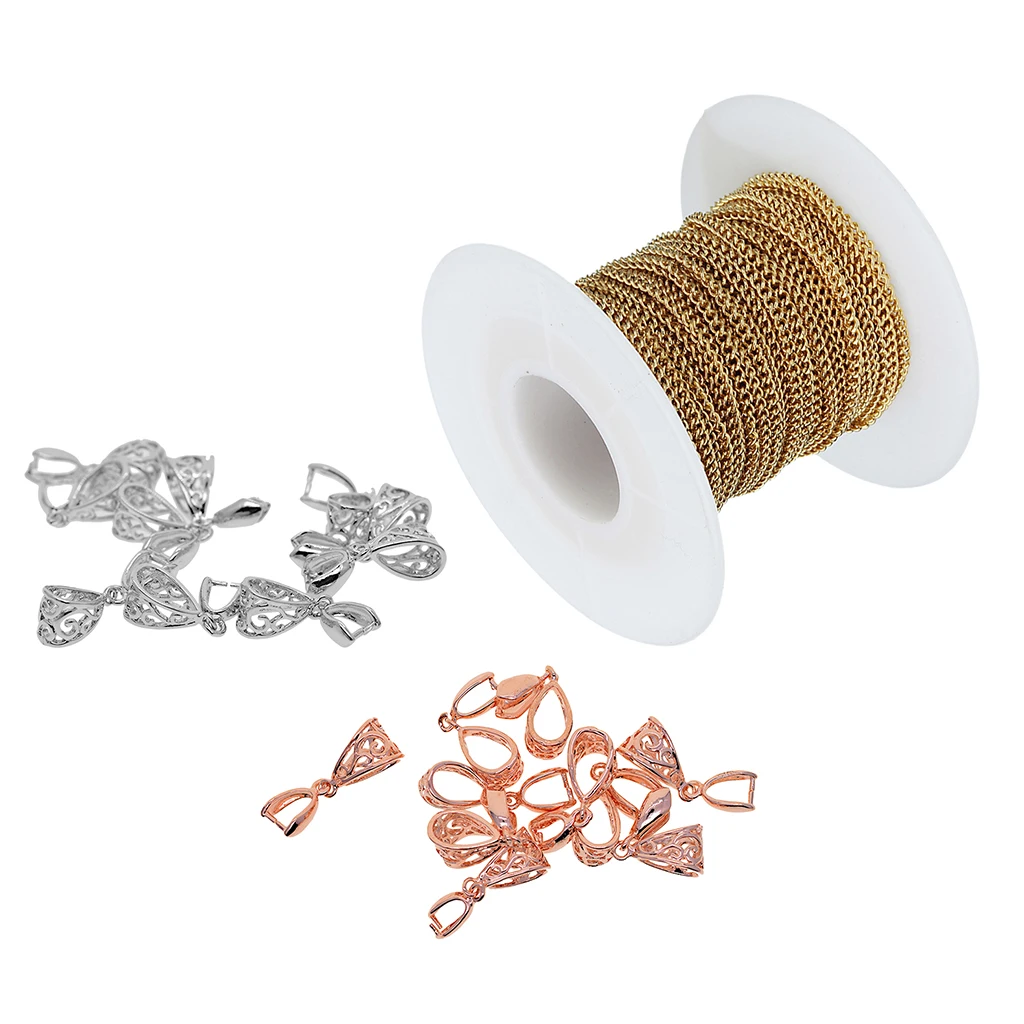 

20pieces Pendant Charm Pinch Clip Pinch Clasp Jewelry Finding and 1 Roll Metal Jewelry Making Chain 10 Yard