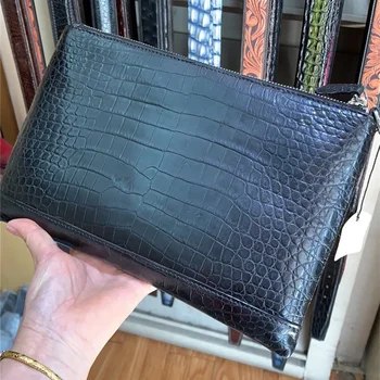 

Authentic Exotic Crocodile Belly Skin Ultrathin Clutch Purse Large Card Holders Genuine Alligator Leather Male Wristlets Bag