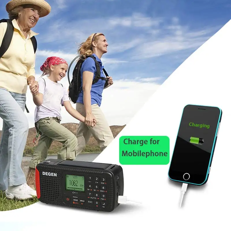 Rádio de Emergência Rádio de Ondas Gravador de Rádio Degen sw Dínamo Despertador Solar Curtas Lcd Sos Bluetooth Mp3 Portátil Cy-1 fm - mw - Image 6