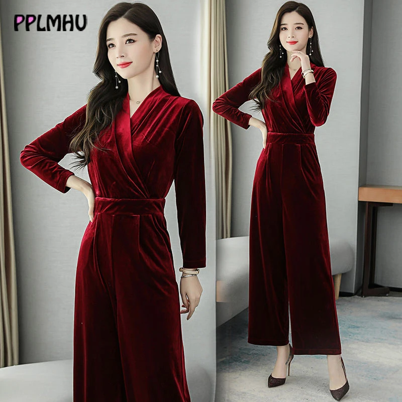 Однотонный Яркий шелковый бархатный комбинезон с высокой талией и v образным