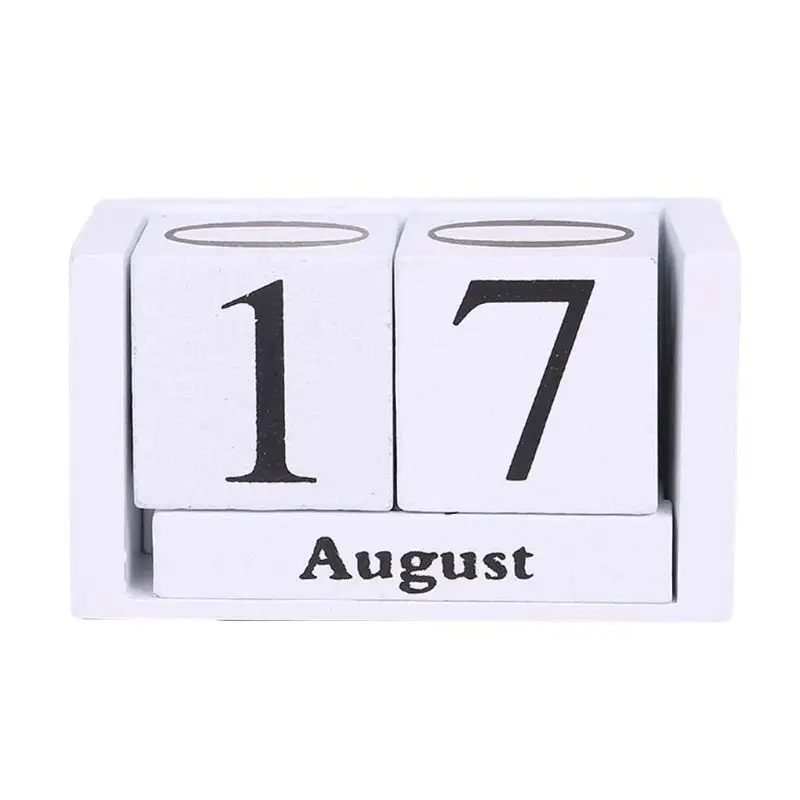 Винтажный деревянный вечный календарь, Вечные блоки, отображение даты месяца, аксессуары для рабочего стола, реквизит для фотосъемки, украшение для дома и офиса - Цвет: Белый