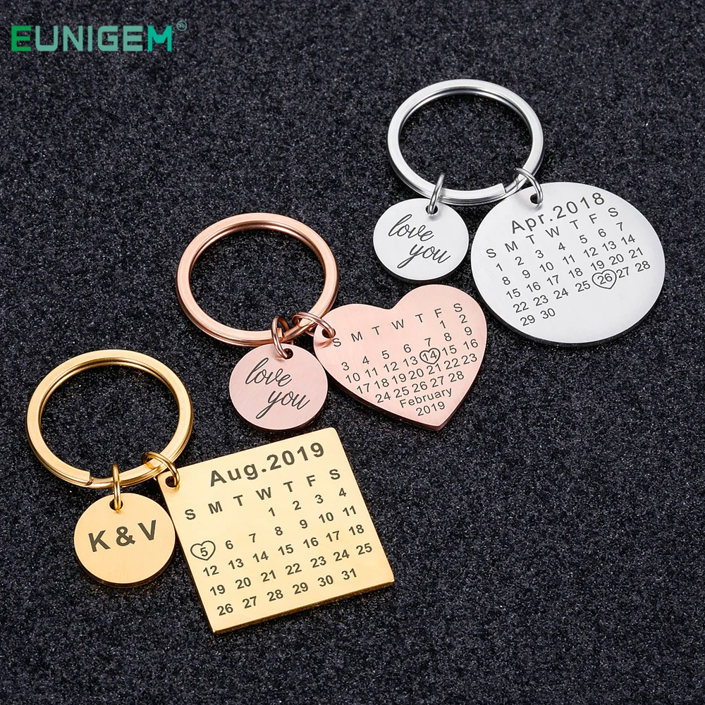 Personalized Calendar Keychain Valentines Gift for Him Her Couples Boyfriend Husband