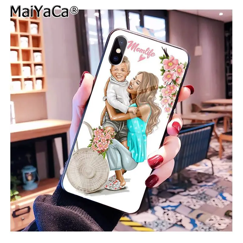 MaiYaCa черный коричневый волос для мамы, дочки, сына, папы, закаленное стекло, чехол для телефона iphone 11 Pro XR XS MAX 8X7 6S 6 Plus - Цвет: A10