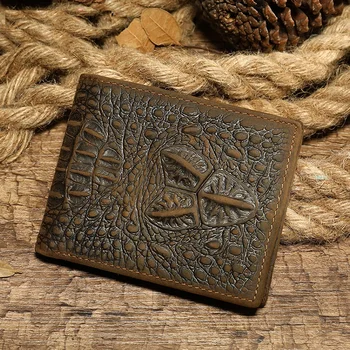 

Men Wallet Genuine Leather pockets portfolio Vintage Crocodile head Purses Credit Card Holders Dollar Wallet Clutch Purse