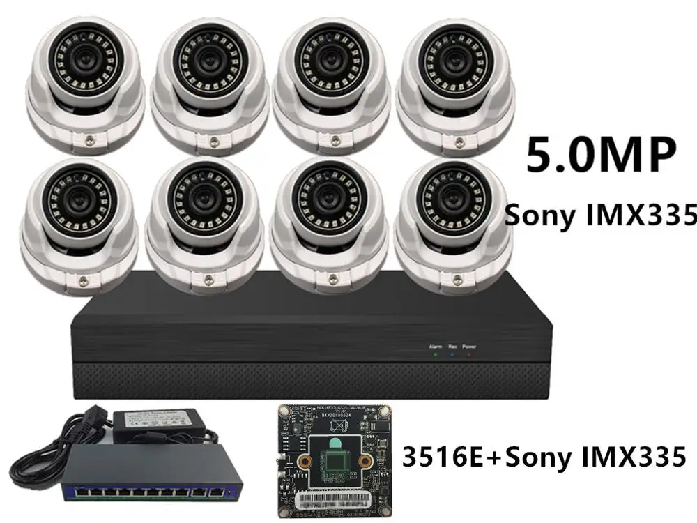 8CH IP Surveillance Kit 5.0MP 4.0MP 3.0MP 2.0MP Sony IMX335+3516EV300 48V PoE Camera Switch NVR H.265 CMS XMEYE P2P Cloud - Цвет: 5.0MP 3516E IMX335