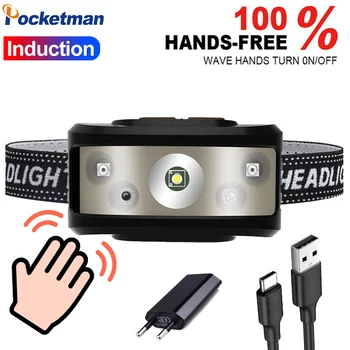 

8000 Lumens Super Powerful Headlamp USB Rechargeable Headlight Waterproof Head Lights Motion Sensor For Camping Household