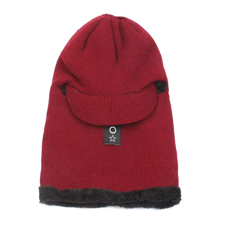 Новинка, мужские зимние шапочки Skullies, шерстяная вязанная шапка, маска, плюшевый Карманный головной убор, Толстая теплая зимняя шапка Unsex, модная шапка - Цвет: Burgundy