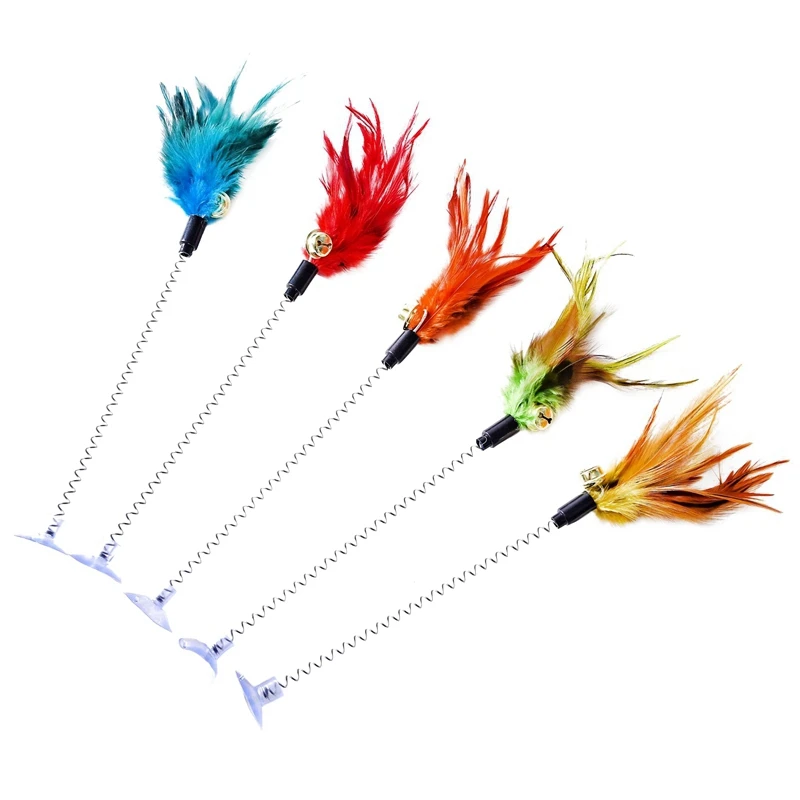 Random Color Самоиграющаяся игрушка для кошек, прорезыватель, палочка, красочное перо, игрушка для кошек, прорезыватель, палочка с присоской, пружинная палочка, домашняя интерактивная игрушка для домашних животных - Цвет: Random Color