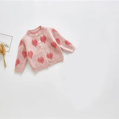 Jacket Вязаное пальто и комбинезоны для маленьких девочек с сердечками и надписью «Babe»; милый детский свитер розового цвета; сезон осень-зима; Одежда для новорожденных - Цвет: Jacket