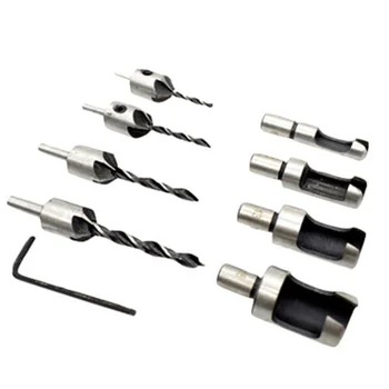 

8 Pieces Drill Bits Woods Drilling Counters Sinks Set Screws Countersink Plug Cutter Cutting Drill Bits