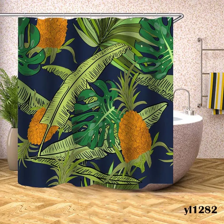 Тропическое растение занавеска для душа Цветы Листья водонепроницаемый для ванной занавески s для ванной ванны купальный чехол большой широкий 12 шт. крючки - Цвет: Pattern 17
