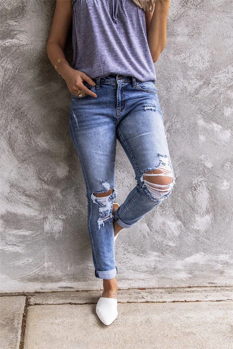Ladies Straight Jeans Middle Waist 