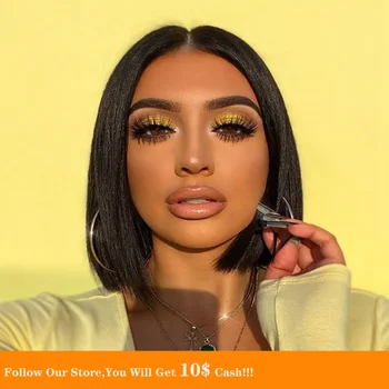 

14inch 13x4 Silk Top Lace Front Wig European Human Hair Wig Short Bob Closure Braided Preplucked Hair For Women Natural Black