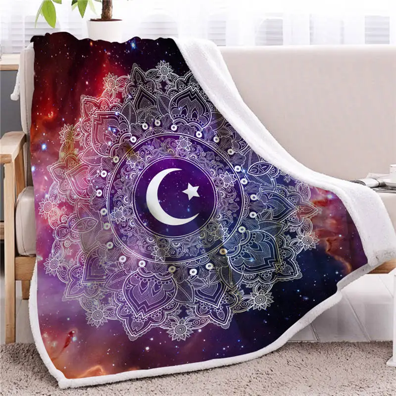 Moon and star Blesslave Galaxy одеяла слон пушистый плед большого размера Boho Ловец снов Волк плюшевое одеяло Туманность Cobertor Прямая поставка - Цвет: Moon and star