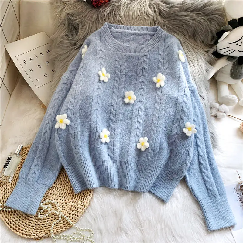 

2020 Autumn Winter New Style Stars Knit Pullover Sweater Women V Neck Loose Elegaht Thicked Pull Femme Print Short Casual Coat