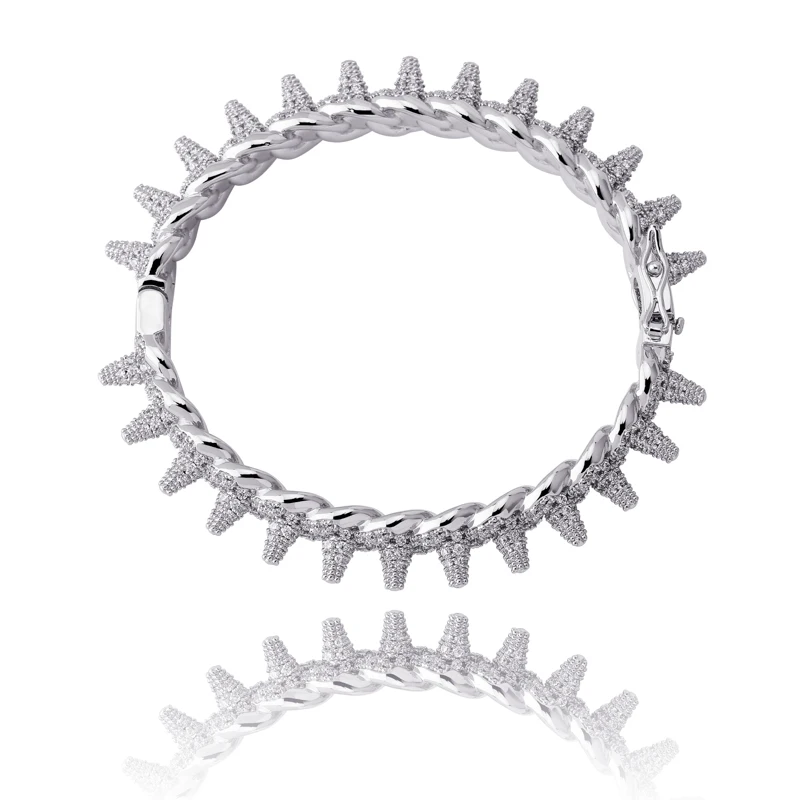 Silver Jinao заклепки-шипы Браслеты класса люкс цепи из нержавеющей стали кубический циркон браслеты круглый кубинской в стиле хип-хоп ювелирные изделия для Для мужчин - Окраска металла: Silver