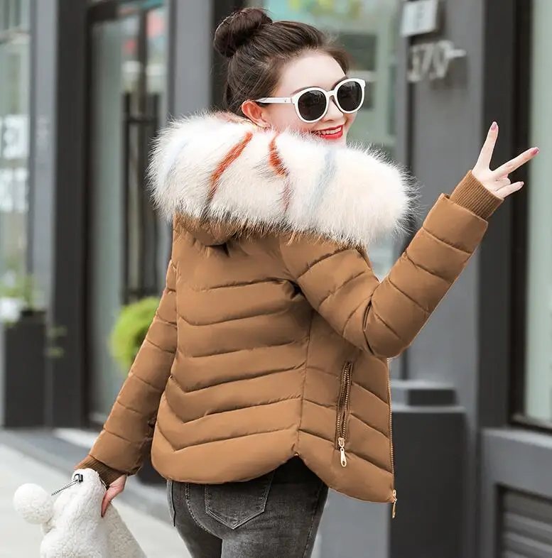 Зимняя женская куртка размера плюс, женские парки, плотная верхняя одежда, одноцветные пальто с капюшоном, короткие женские тонкие базовые Топы с хлопковой подкладкой - Цвет: brown