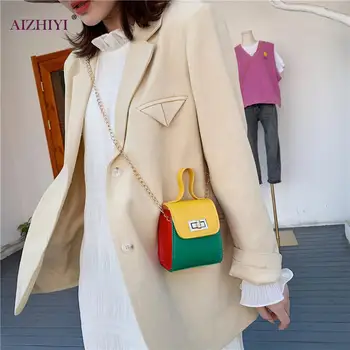 

Women Mini Handbags Hit Color Leather Chain Lock Small Square Shoulder Bags Fashion Travel message bag