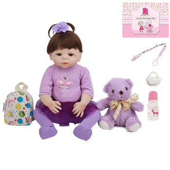

New Model Hotsale Reborn Doll Soft Silicone Real Gentle Touch 18'' Reborn Baby Dolls Accessories Small Bear And Backpack Kits