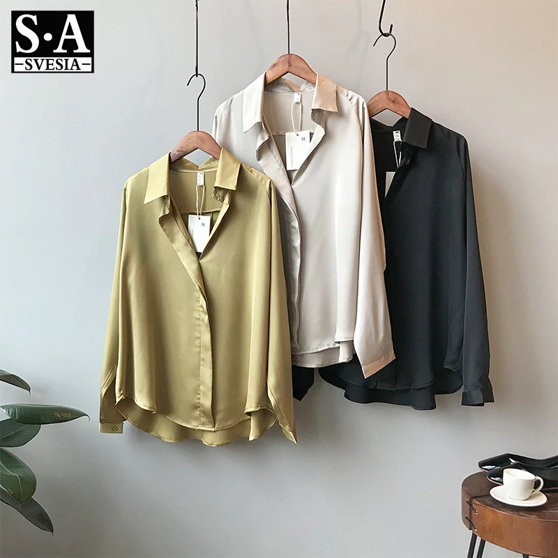 Весна 2020 новая темпераментная атласная рубашка женская с длинным рукавом