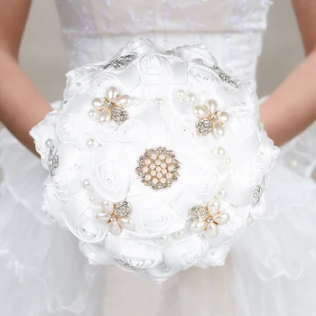 

Wedding Brooch Rhinestone Bridal Bouquet Flower Artificial Pearls Decorated Bridal Bouquet 18cm Bridal Bouquet