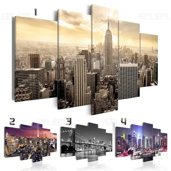

( No Frame ) Canvas Print Modern Fashion Wall Art the Night View of Urban Architecture for Home Decoration Choose Color & Size